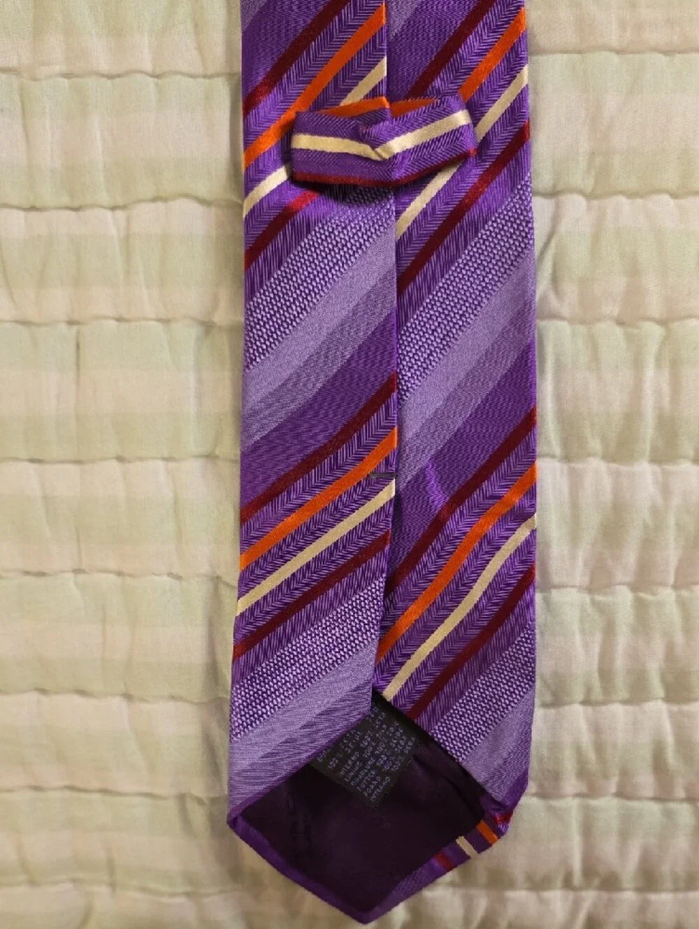 Etro Lavender Paisley and Stripe Silk Tie with Orange and Burgundy Accents NWOT